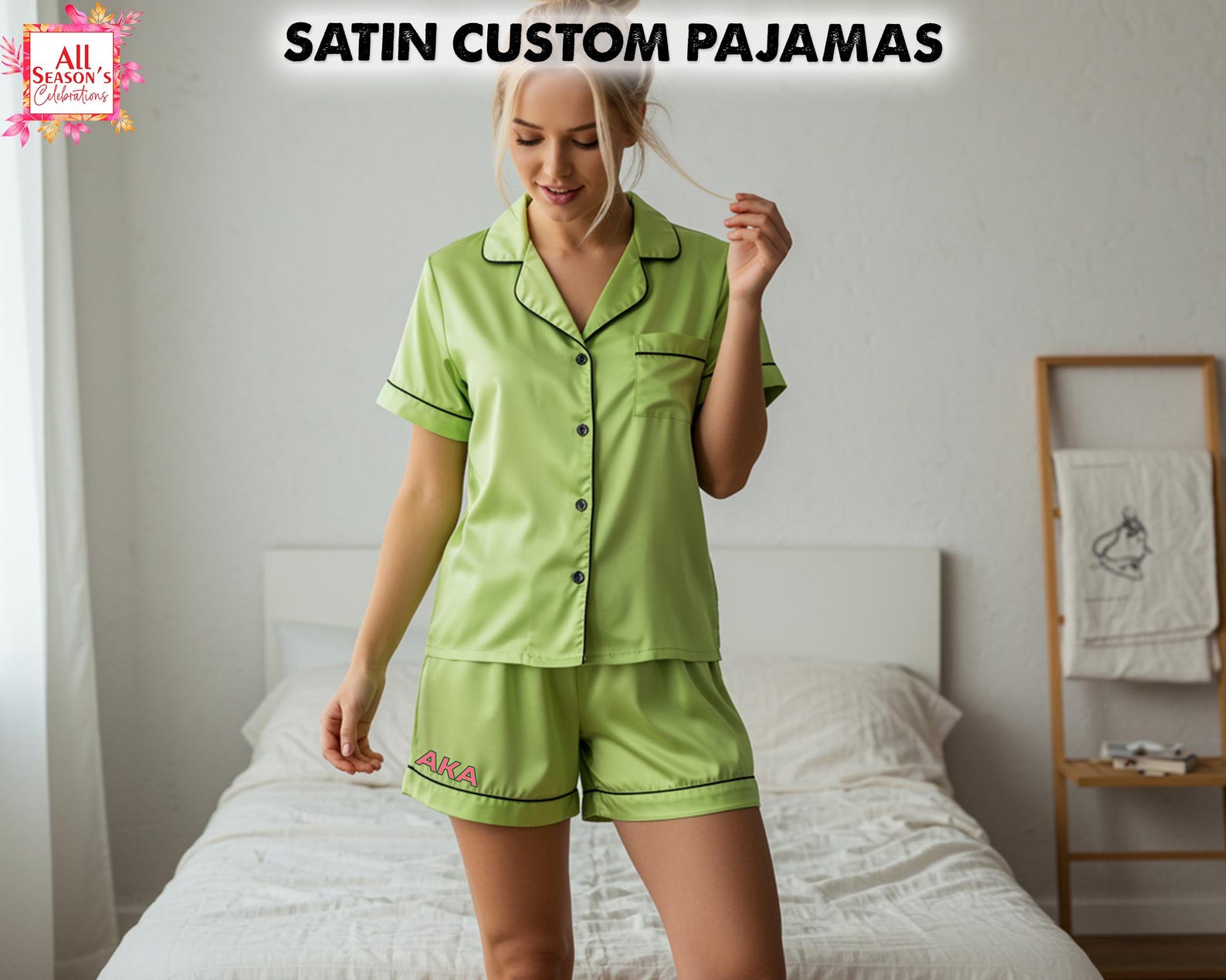 AKA Satin Pajama Set, Alpha Kappa Alpha Sleepwear, Sorority Gift ...