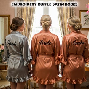 Bridesmaid Robe Ruffle Bridesmaids Robes Embroidered Bridesmaid Gift Custom Ruffle Robes Set of 4,5,6 Bride & Bridesmaid Getting Ready Robes