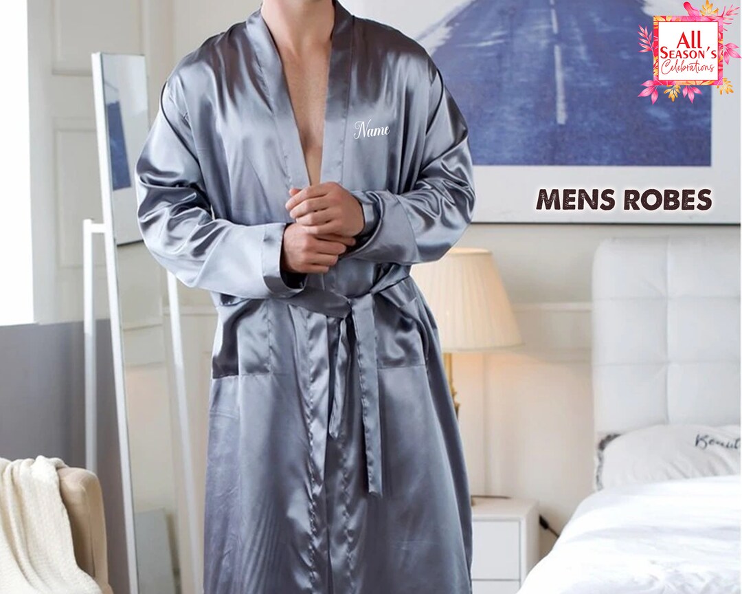 Personalized Satin Mens Robes With Boxer, Custom Mens Robes, Gift for