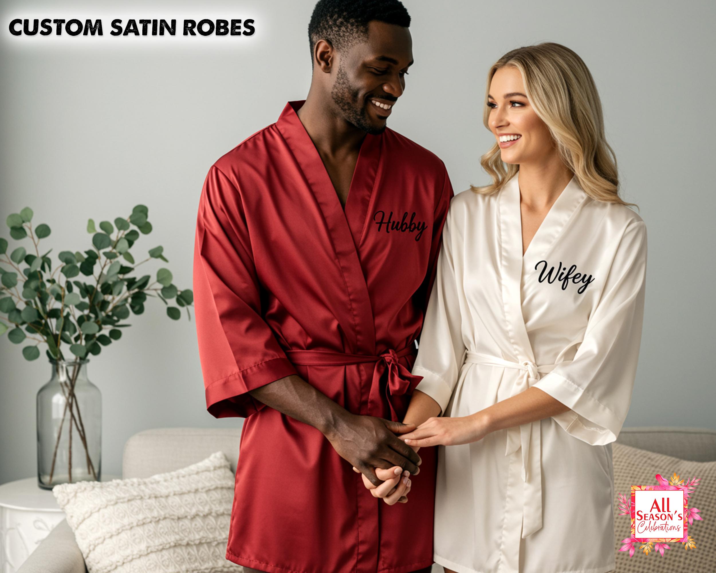 Customized Couple Robes Matching Satin Bride and Groom Robe Wedding Robes Satin customized robes Honeymoon gifts Valentines Day gifts