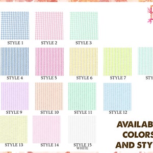 May include: A chart showing 15 different fabric patterns for clothing. The patterns are divided into three categories: checks, stripes, and plains. Each pattern is labeled with a style number.