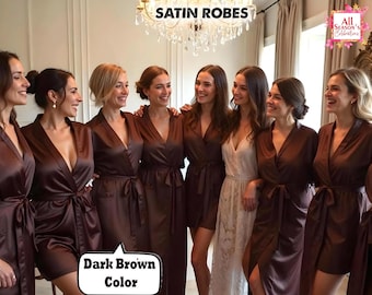 Personalized Dark Brown Robes | Custom Bridal Robes | Customized Bridesmaid Robes | Satin Wedding Robes | Bridesmaid Proposal