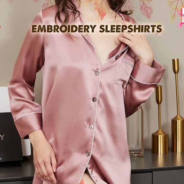 Your Name Embroidery Sleep Shirts Luxury Satin Sleep Shirts Custom Bridesmaid Shirts Nightwear Shirts Personalized Sleep Shirt Gift For Her
