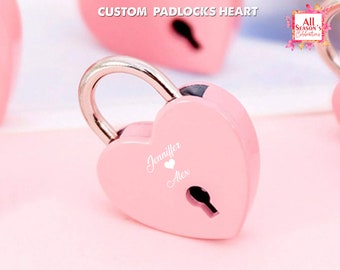 Engagement Keepsake Gift, Heart Shape Padlock, Personalized Engraved Padlock, Love Lock, Engraved Lock, Padlock with Key, Anniversary Gift