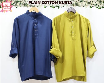 Men's Long Sleeve Casual Kurta, Short kurta, Hand made Kurta, Indian Kurta, Men's Traditional Rayon Kurta Wedding Kurta For Man