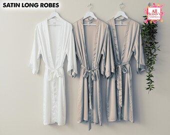 Bridesmaids Long Robes Set | Bridal Robes | Customized Satin Robes | Burnt Orange Bachelorette Robes | Wedding Bride Robe | Bridesmaid Gifts