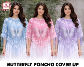 Koop 1 krijgt 1 gratis vlinderponcho voor bruidsmeisje Semi-doorschijnende vierkante poncho's Geschulpte bloemen Kaftan Kaftan voor dames Bedeksjaal voor bruid