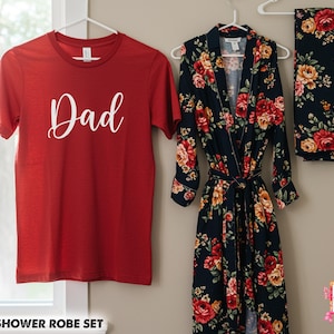 Floral Maternity Robe & Dad T-Shirt Set Baby Shower Gift Hospital Outfit for New Parents Matching Mom and Dad Outfit Personalized Robe