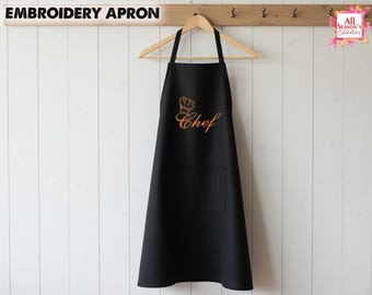 Grembiule in rayon ricamato personalizzato / Grembiule da cucina personalizzato / Regalo per addio al nubilato, grembiule da cucina per damigelle d'onore, grembiule da chef, regalo di cucina per lei