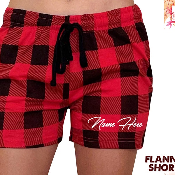 de pyjama en flanelle demoiselle d'honneur | Short de demoiselle d'honneur personnalisé en flanelle à carreaux | Short de mariée à carreaux | Short de course en flanelle pour femme | Cadeau pour elle