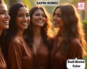 Personalized Dark Brown Robes | Custom Bridal Robes | Customized Flower Girl Kids Robes | Satin Wedding Robes | Bridesmaid Proposal
