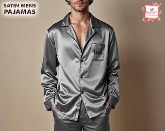 Customized Satin Mens Pajamas Set Personalized Pajama Set Groom Pajamas Groomsmen Gifts Bachelorette Party Gift for Him Gift for Dad