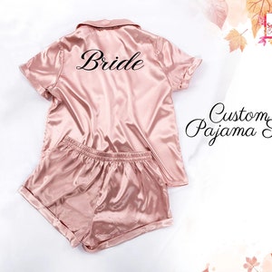 Conjunto de pijama personalizado, pijama personalizado, pijama de dama de honor, pijama de novia, pijama de satén, regalo de dama de honor