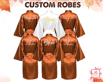 Bridesmaids Robes Set | Custom Bride Robe | Burnt Orange Bridesmaid Robes | Rust Bridal Party Robes | Bridal Robes | Bridesmaid Party Gifts