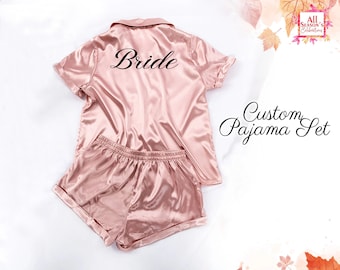 Personalized Pajama Set Pajama Short Set Personalized Button Down Pajama Set Gift for Her Bridesmaid Gift Bridesmaid Pajamas Custom Pajamas