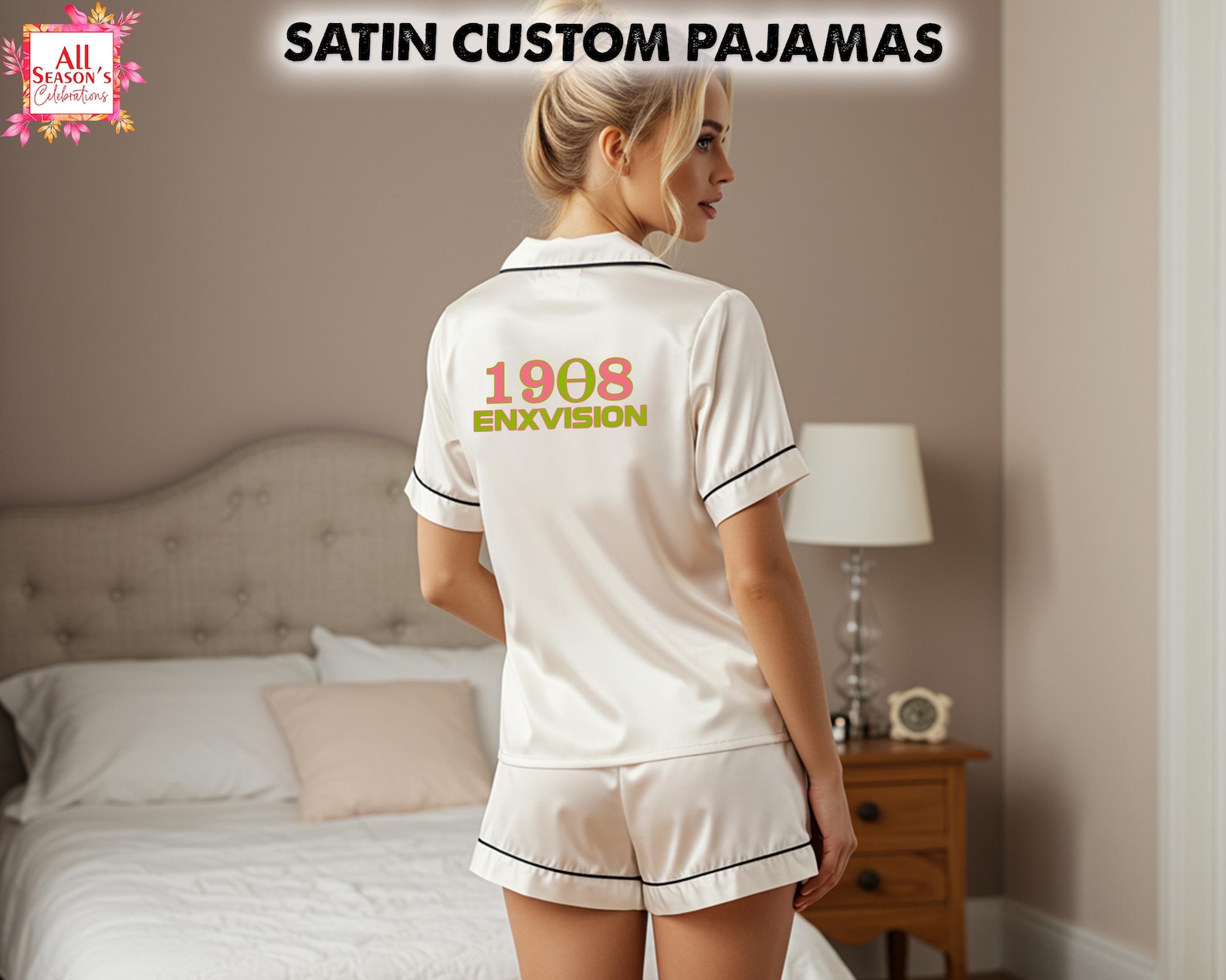 AKA Satin Pajama Set, Alpha Kappa Alpha Sleepwear, Sorority Gift ...