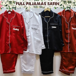 Bridesmaid Pajamas Long Set Bridal Party Gift Bridesmaid Gifts Long Pant Sleeve Set Bachelorette Party Personalized Satin Full Pajama Set