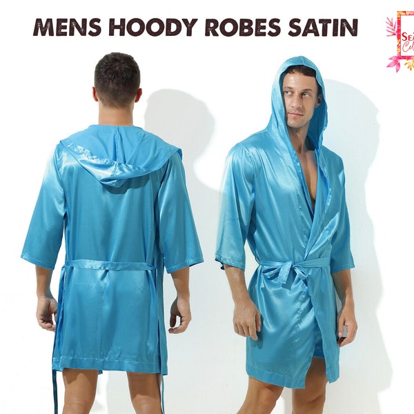 Custom Mens Hoody robes with Boxer, Custom Mens robes, Gift for Him, Custom Gift from Groom Satin Robe, Groomsmen Robe Groomsmen gifts satin