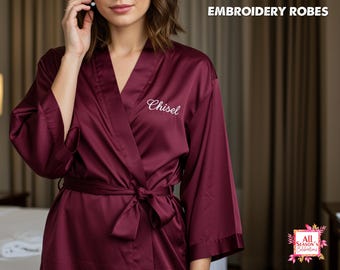 Customized Embroidery Robes Custom Embroidered Robes Bridal Robes Personalized Robe Wedding Robes Satin Robe Kimono Robes Wedding Gift