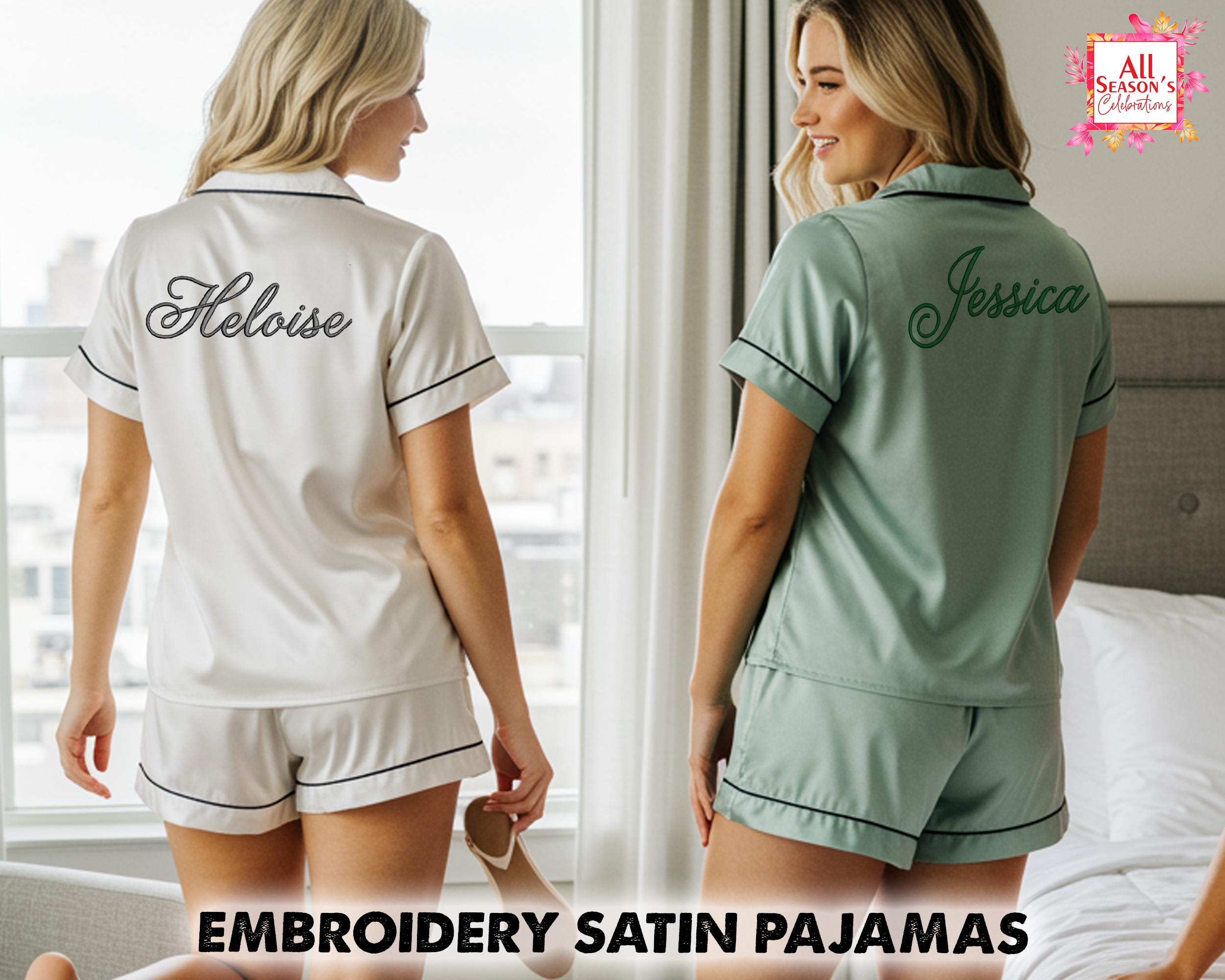 Monogram Pyjamas Monogram Satin Pajama Set, Personalized Embroidered Bridal Pyjamas - Etsy