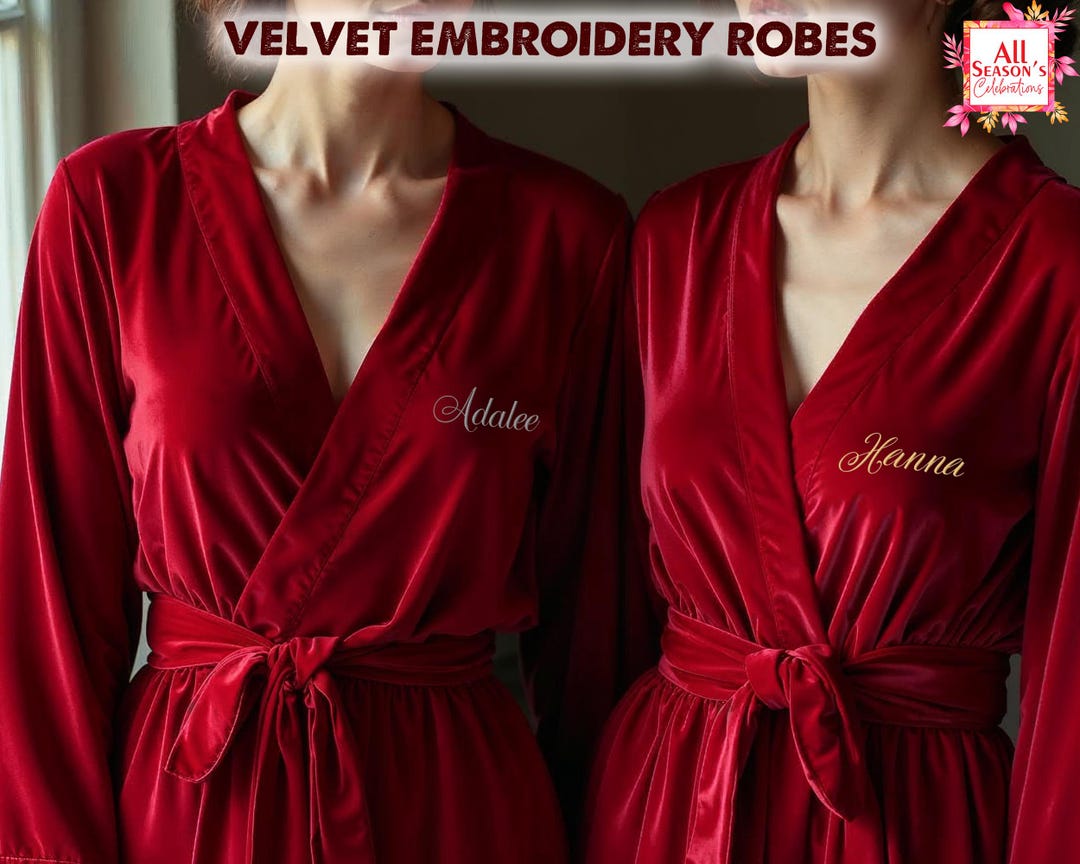Customized Velvet Robe, Embroidered Bride Velvet Robe, Robes Womens ...