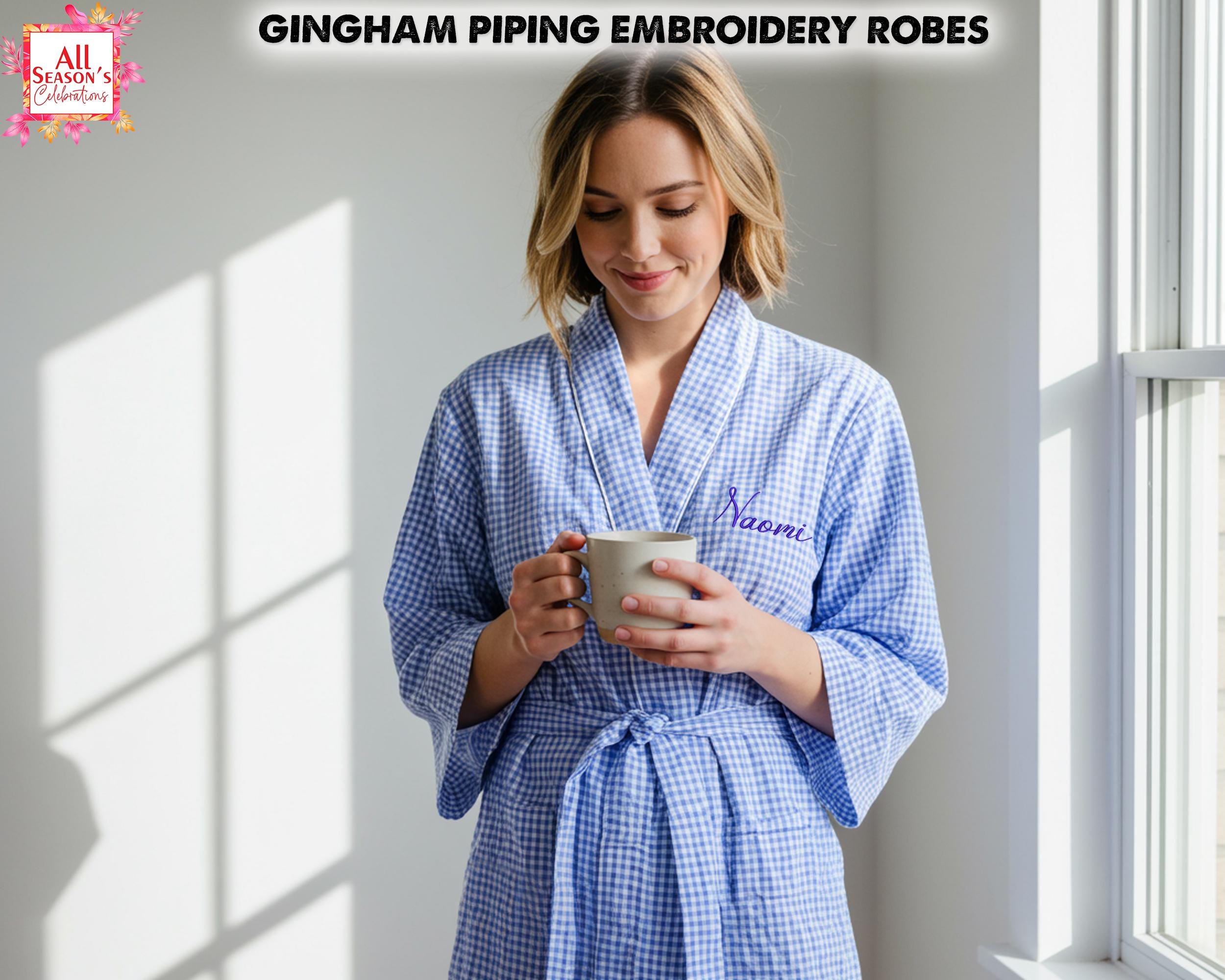 Gingham Robe Custom Embroidered Gingham Piping Robe for Women, Bride and Bridal ...
