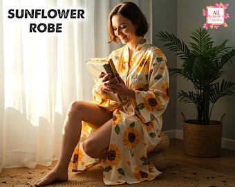 Angepasste Sonnenblumen-Roben Kundenspezifische Neue Druck-Roben Brautjungfer-Blumenroben Personalisierte Roben Brautrobe Kimono-Roben Satin-Roben