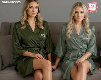 Aangepaste naam gewaden voor bruiloft, bruidsfeest, vrijgezellenfeest, cadeaus en voorbereidingen outfits Gepersonaliseerde satijnen gewaden voor bruidsmeisjes – Huwelijkscadeaus