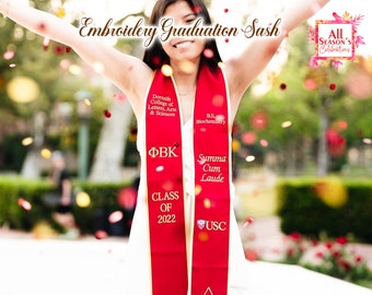 Customized Embroidery College graduation Sash, grad Sash, gift for graduate, graduation attire, Stripes Graduation Sash,class of 2023