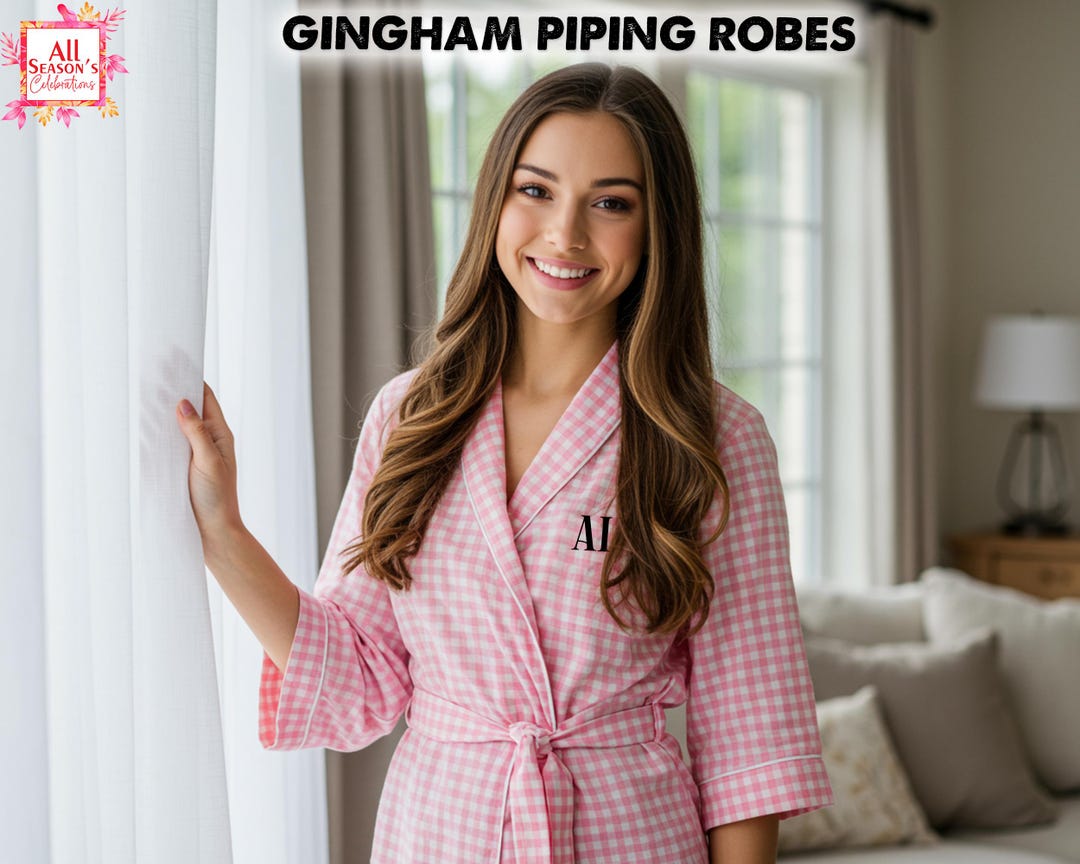 Gingham Robe Custom Gingham Piping Robe for Women, Bride to Be, Wedding Getting ...