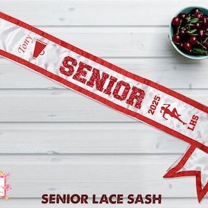 Customized Senior 2025 Lace Sash Border Lace Senior Night Sash Your Text Sash Senior Cheer Sash Megaphone,Guard, Volleyball, Graduation Sash