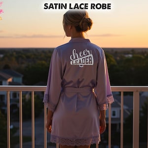 Custom Satin Lace Cheerleaders Robe Team Personalized Robe Soft & Shiny Satin Cheer Gift Cheer Squad Getting Ready Outfit Custom Name Robe