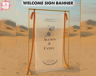 Sheer Modern Ceremony Banner Custom Wedding Sign Decor Wedding Welcome Sign Fabric Minimalist Fabric Reception Sign Customized Wedding Gift