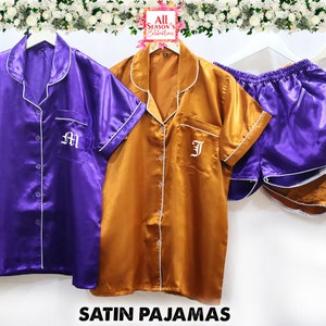 Conjunto de pijama personalizado, pijama personalizado, pijama de dama de honor, pijama de novia, pijama de satén, regalo de dama de honor