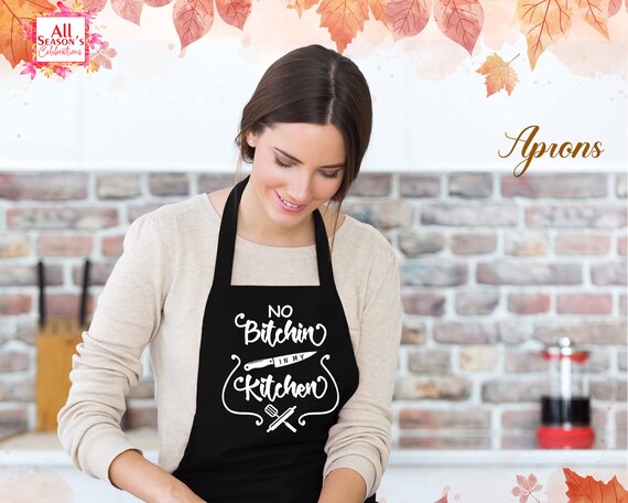 Personalized Kitchen Aprons Floral Initial Design w/Name Text - Customized  Women Cooking Apron w/Pockets Custom Chef White Gifts for Baking Bbq Grill