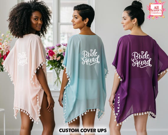 Customized Beach Wrap Bachelorette Party Swim Cover Up Bridal Sarongs Bride Tribe Cover Up Team Bride Bikini Wrap Women Custom Cover ups