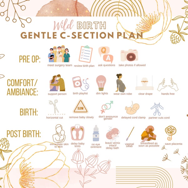 Gentle C-Section Birth Plan l Visual Birth Plan l Birth Plan Template Editable  l VBAC prep l DIGITAL download