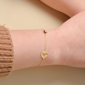 Bracelet 14K Solid GoldTraveller Earth Map,Bracelet Avion,Bracelet pour Voyageur,Bracelet Argent 925,Bracelet Minimaliste,Bracelet Tiny Map