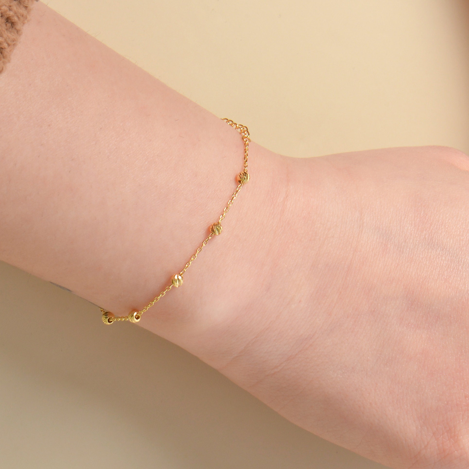 14K Gold Ball Bead Bracelet 8 Mini Beads Bracelet Dainty Etsy