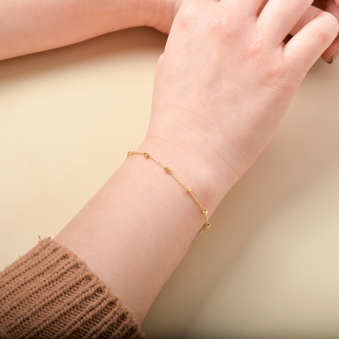 14K Gold Ball Bead Bracelet 8 Mini Beads Bracelet Dainty Etsy