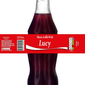 Cola Label Party Favour Birthday 4 x Personalised Coca Cola 200ml Glass Bottle Labels