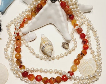 Orange agate beads necklace for women, precious natural stone, women's gift jewelry, elegant communion and wedding jewelry