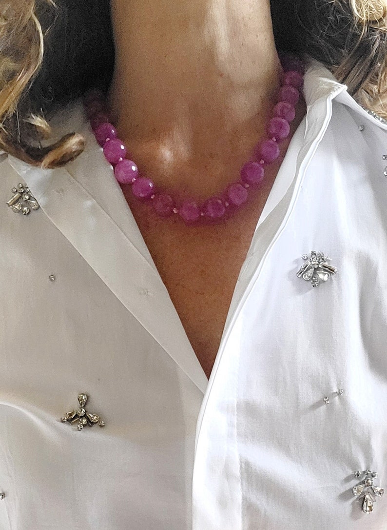 Collier agates roses pour femme, collier avec perles de pierres naturelles précieuses, bijoux femme pour mariages et communions, bijoux faits main image 6