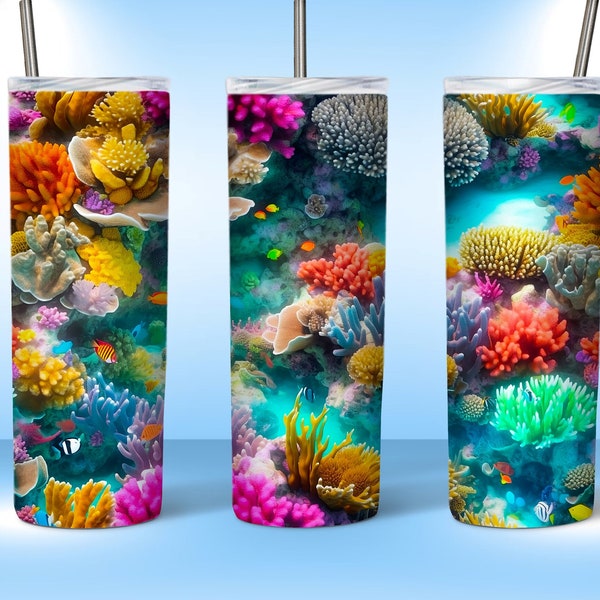 Fish Sea Ocean Tumbler 20oz Skinny Tumbler Coral Reef Fish Ocean Sea Tumbler PNG Instant Download File Digital Download +10 FREE DESIGNS