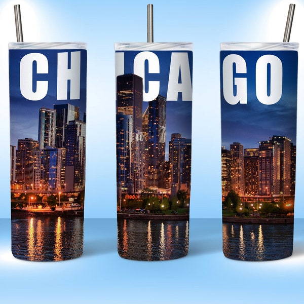 Chicago City, 20oz Skinny Tumbler Sublimation Landscape Chicago City Tumbler PNG File Digital Download +10 FREE DESIGNS