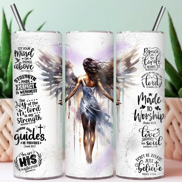 Religieuze Angel Tumbler 20oz mager Tumbler zwarte vrouw religieuze citaten Angel Instant Download bestand digitale download +10 gratis ontwerpen