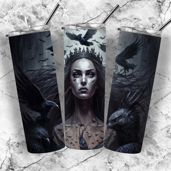 Raven Goddess Tumbler 20oz Skinny Tumbler Sublimation Gothic God Mythic Sublimation Tumbler PNG File Digital Download +10 FREE DESIGNS