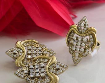 Zircon Ladies Set, Authentic Set, Handmade Women Set, Turkish Handmade Set, Ladies Jewelry Set, Ring, Earring, Pendant, 925k Sterling Silver