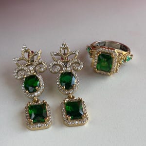 Parure émeraude, Parure authentique, fait main pour femme, Fait main en Turquie, Parure de bijoux pour femme, Boucle d'oreille, Pendentif, Parure pour femme, Argent sterling 925 carats