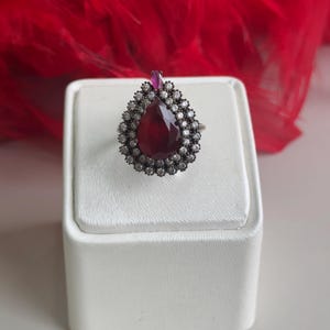 Ruby Ring, Handmade Women's Ring, Authentic Ring, Turkish Ring, Ottoman Women's Ring, Ladies Ring, 925k Sterling Silver Ring, Drop Shape,